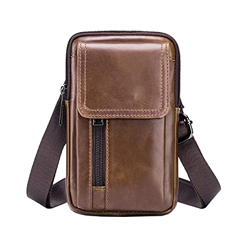 MANNUOSI Herren Schultertaschen Riementasche Erste Schicht Rindsleder Beiläufig Crossbody Tasche Hängende Tasche Braun von MANNUOSI