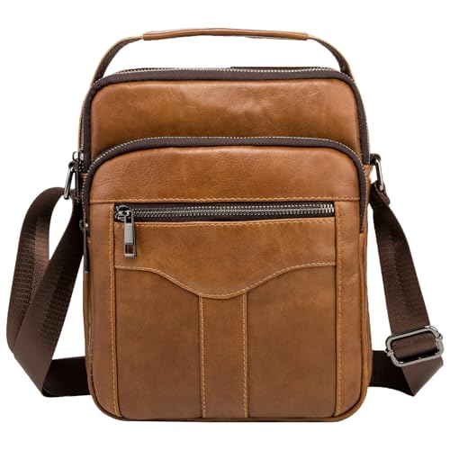 MANNUOSI Herren Schultertaschen business Freizeit Henkeltaschen echtleder vintage Handtaschen Braun A von MANNUOSI