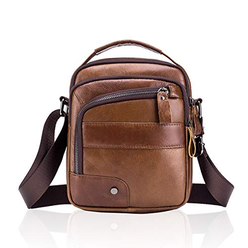 MANNUOSI Herren Schultertaschen business freizeit reise Henkeltaschen echtleder vintage Handtaschen Braun4 von MANNUOSI