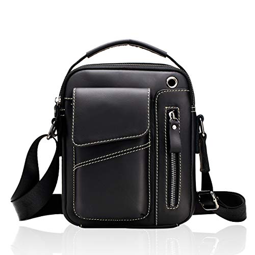 MANNUOSI Herren Schultertaschen Vintage Mode Crossbody Tasche Schwarz 2 von MANNUOSI