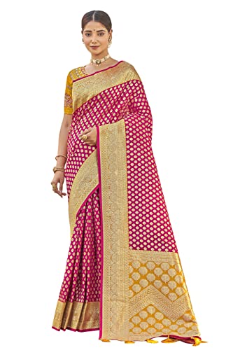 MANOHARI Entzückendes gewebtes Muster Banarasi Seide Sari für Frauen mit Bluse Stück_Mn1736, Rani Pink, Einheitsgröße von MANOHARI