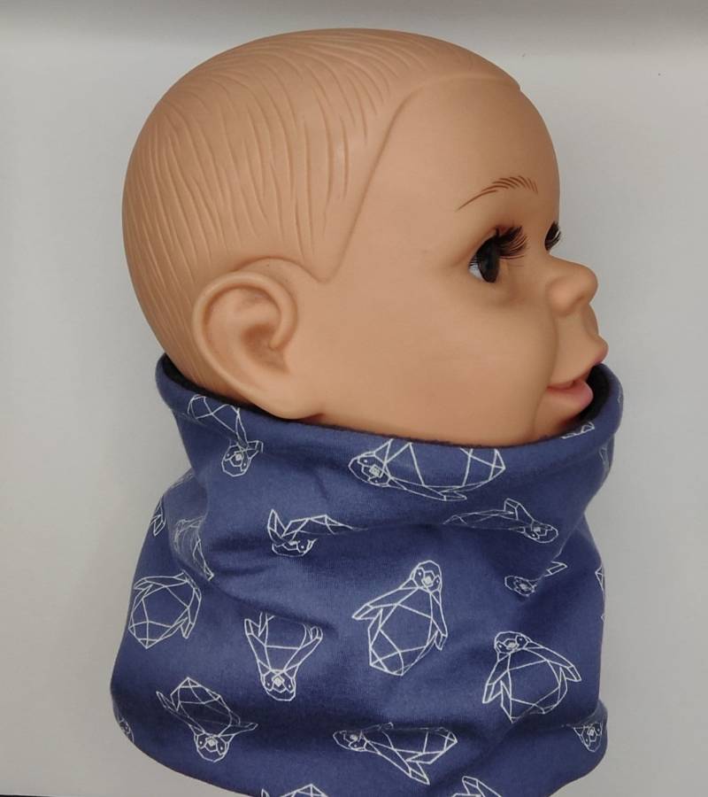 Loop, Schal, Halssocke, Gefüttert Mit Fleece, Lange Mitwachsend, Pinguin, Blau von MANOWE