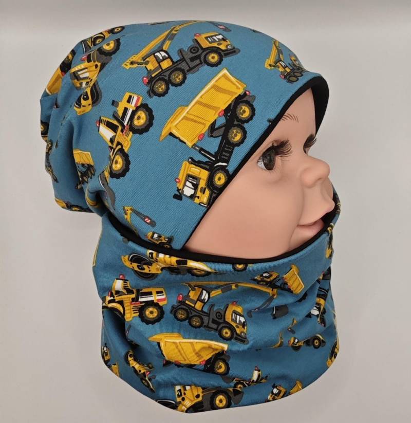 Set Aus Beanie Und Loop, Bagger, Baustelle, Jungs, Wunschgröße von MANOWE