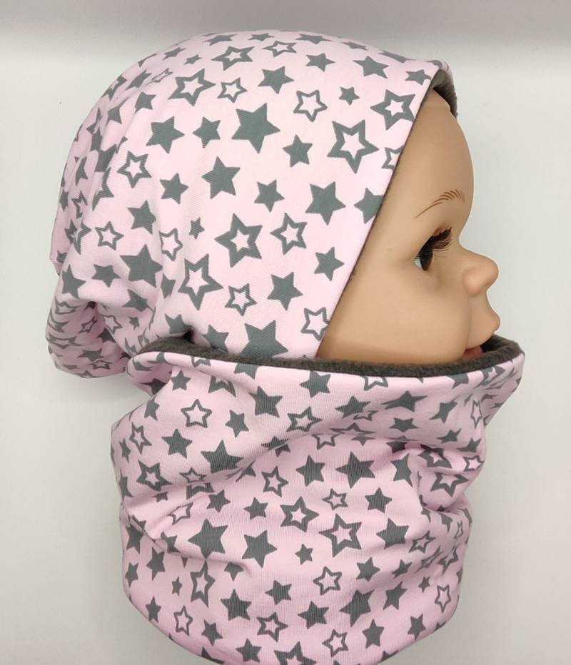 Set Aus Beanie Und Loop, Gefüttert Mit Fleece, Rosa, Sterne, Mädchen von MANOWE