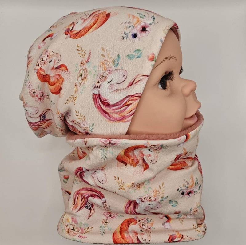 Set Aus Beanie Und Loop, Gefüttert Mit Fleece Oder Jersey, Einhorn, Mädchen von MANOWE