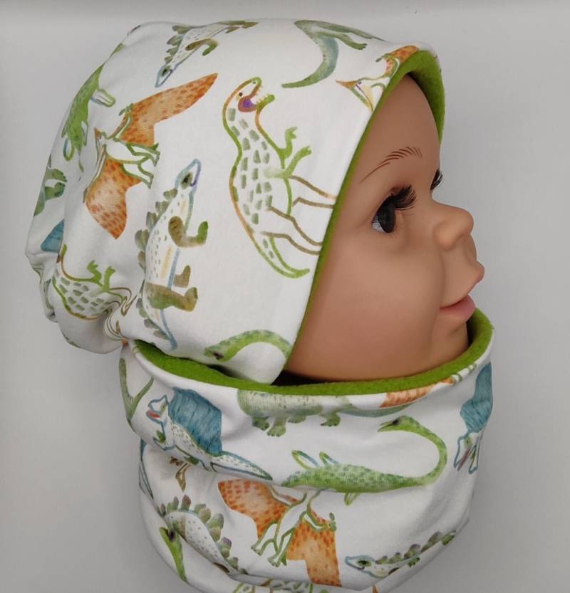 Set Aus Beanie Und Loop, Gefüttert Mit Jersey Oder Fleece, Dinosaurier, Jungs von MANOWE