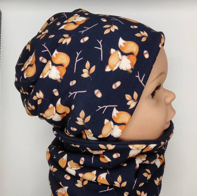 Set Aus Beanie Und Loop, Jersey, Gefüttert Mit Fleece Oder Fuchs, Jungs, Mädchen, Wunschgröße von MANOWE
