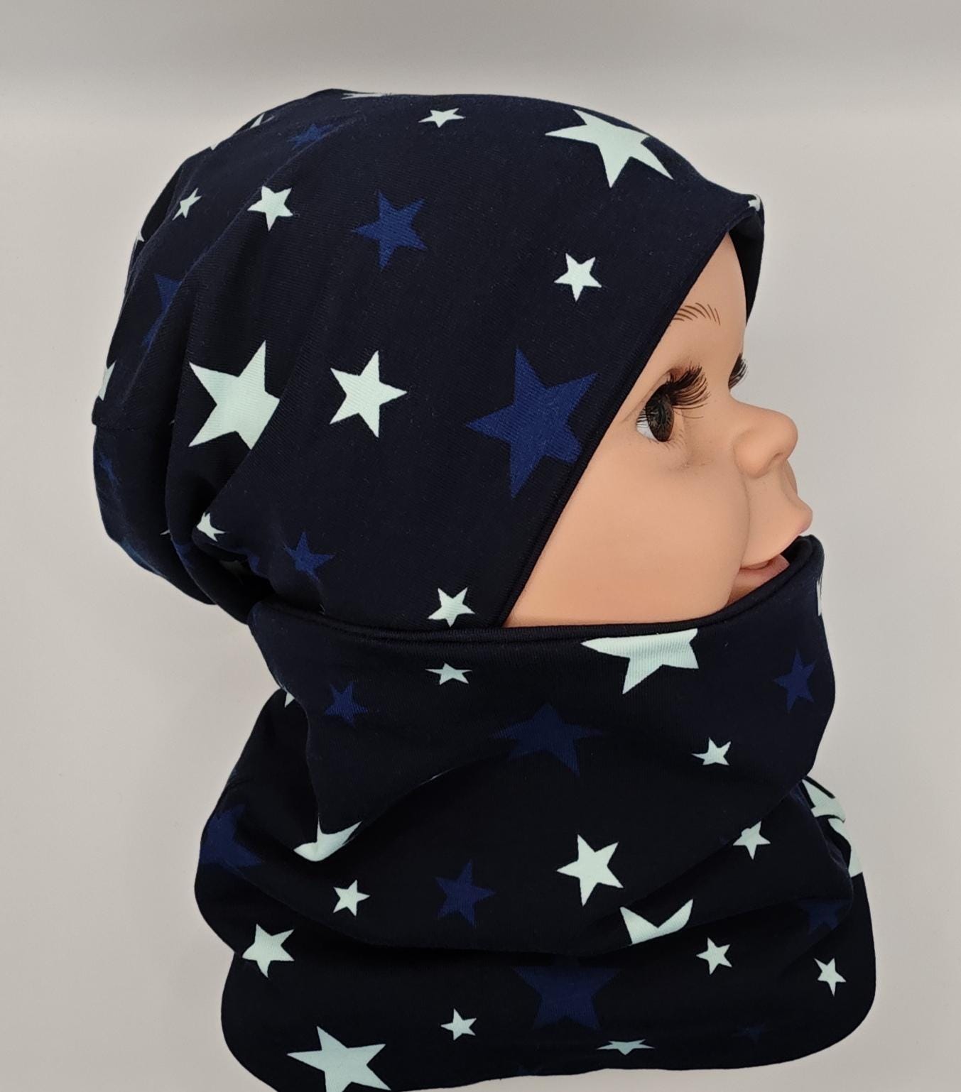 Set Aus Beanie Und Loop, Jersey, Gefüttert Mit Fleece Oder Sterne, Blau, Jungs von MANOWE