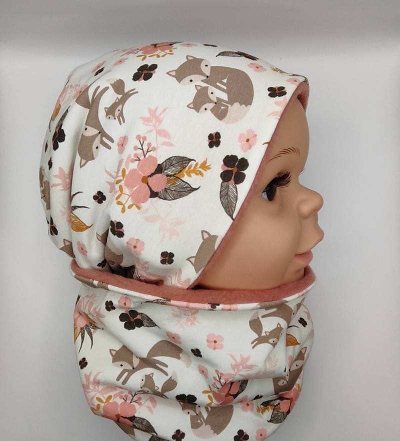 Set Aus Beanie Und Loop, Jersey, Gefüttert Mit Jersey Oder Fleece, Fuchs, Altrosa, Mädchen von MANOWE
