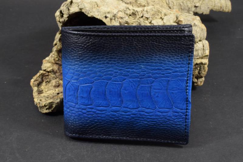 Brieftasche Bifold Herren Mit Münzfach Blau Fantasie Echt Strauß Beinhaut Roma 48 Handmade in Spain By Atelier Mansarea Geschenk Für Ihn von MANSAREA