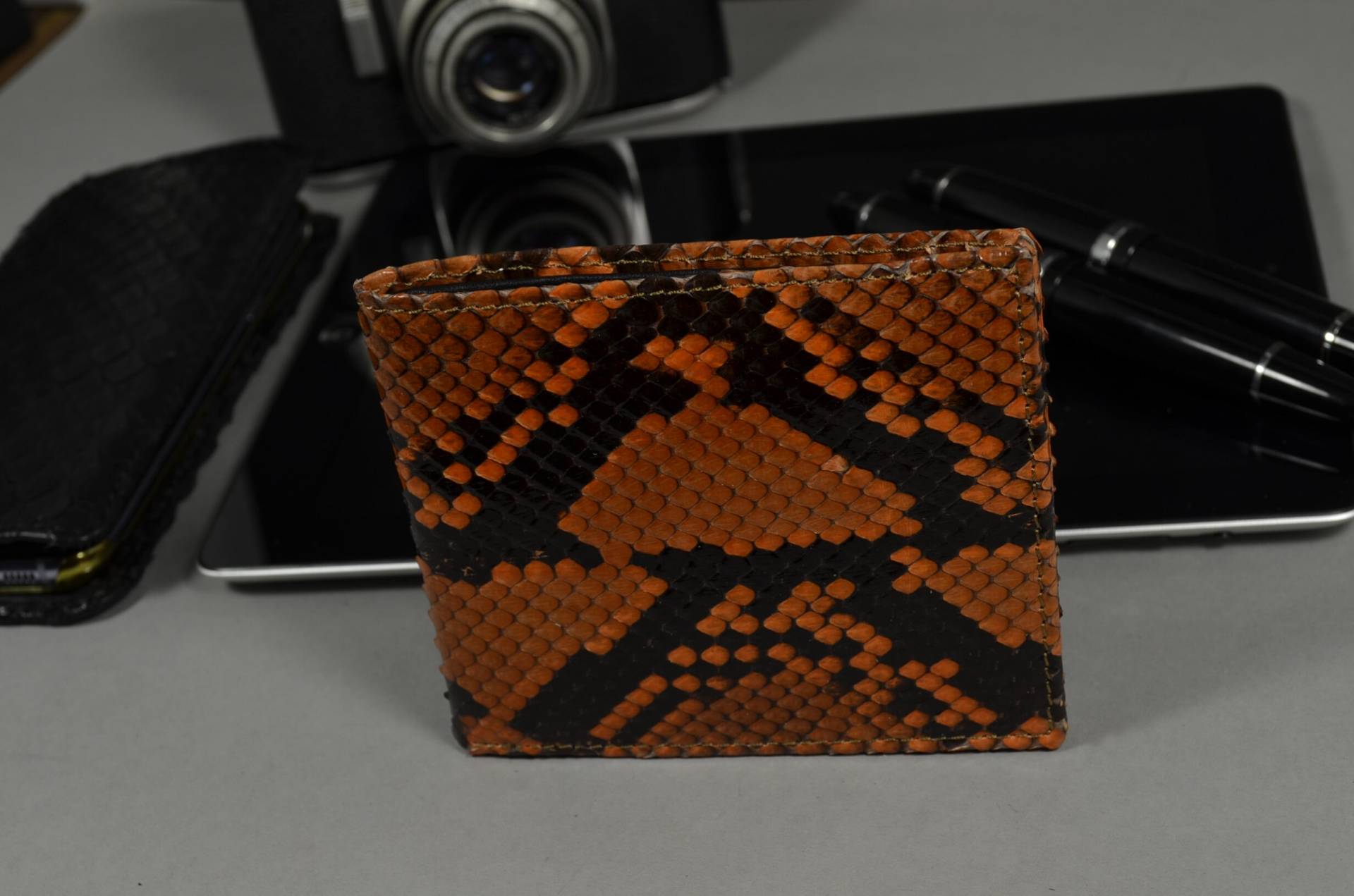 Brieftasche Männer Bifold Braun Honig Handgemachte Mit Echter Python-Haut Modell Firenze 57 Von Leder Atelier Mansarea - Spanien von MANSAREA