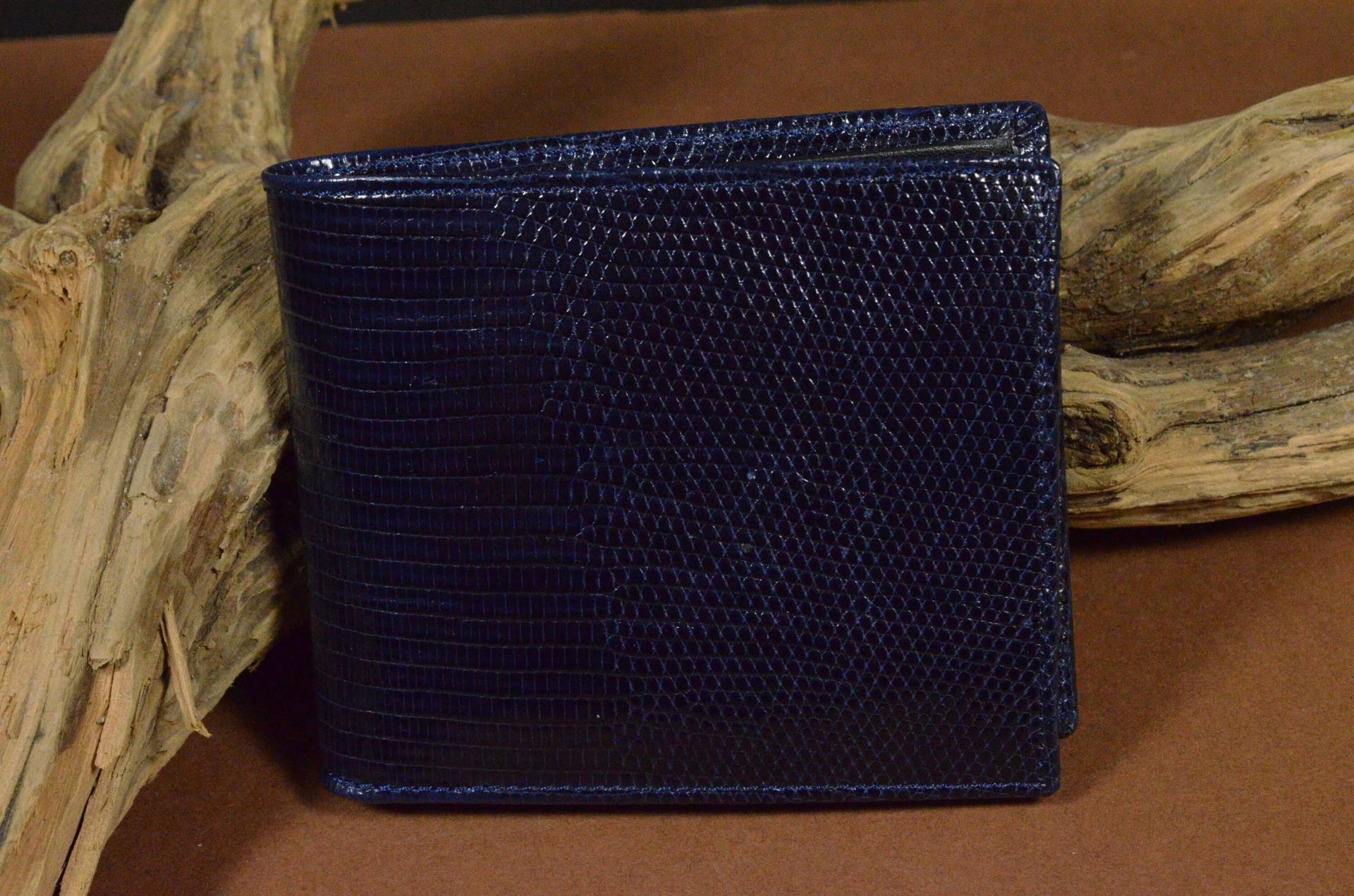 Handgefertigte Geldbörse Aus Echter Eidechsenleder-Ledertasche in Dunkelblau von MANSAREA