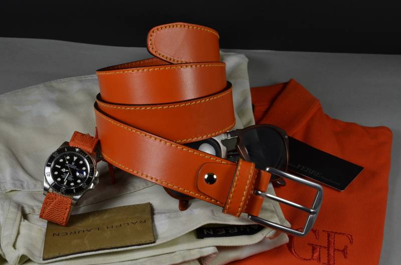 Ma Ledergürtel Männer Orange 35 Mm Handgemachte Echte Kalbshaut Kleid Gürtel Herren Geschenk Für Ihn Valentinstag Mode von MANSAREA