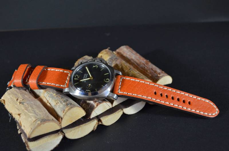 Ma Orange Leather Uhrenarmband 26 24 22 Mm Genuine Calf Vintage Band Polpa Passt Panerai Usw Handmade Spain von MANSAREA