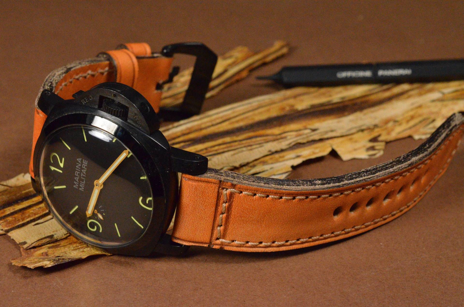 Ma Uhr-Armband 26 24 22 Mm Orange Apricot Gadir 9 Echtleder Vintage Band Passt Panerai Omega Breitling Usw von MANSAREA