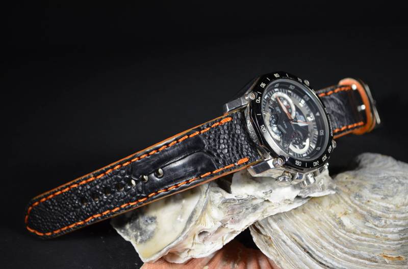 Ma Uhrenarmband 22 20 18 Mm Echt Straussenbein Haut Band Nirvana Schwarz Orange Passend Fürrolex Omega Etc Classic Style Handmade Spanien von MANSAREA