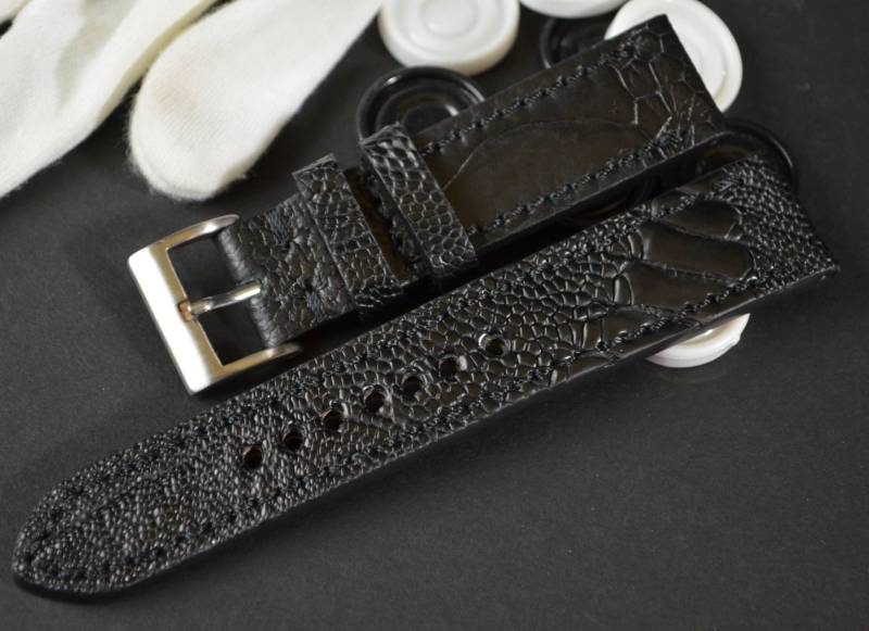 Ma Uhrenarmband 22 20 18 Mm Echt Straußenbein Haut Band Schwarz Matt Passend Fürrolex Breitling Omega Etc Handmade Spain von MANSAREA