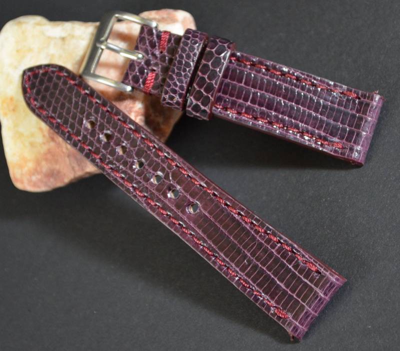 Ma Uhrenarmband 22 20 18 Mm Genuine Lizard Skin Band Bordeaux Glänzend I Passend Fürrolex Omega Breitling Tudor Seiko Etc von MANSAREA