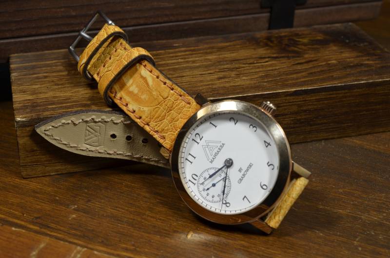 Ma Uhrenarmband 22 20 18 Mm Gold Brown Matte Echte Straussenbeinhaut Bekämpfbar von MANSAREA