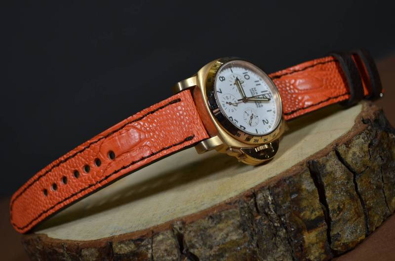 Ma Uhrenarmband 22 20 18 Mm Orange - Braun Echt Straussenbein Haut Matt Passend von MANSAREA