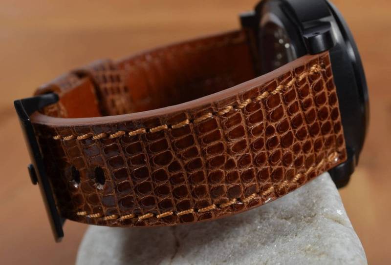 Ma Uhrenarmband 24 22 Mm Echt Eidechsenhaut Havanna Braun I Glänzend Passend Für Panerai Breitlingrolex Omega Etc Handmade Spain von MANSAREA