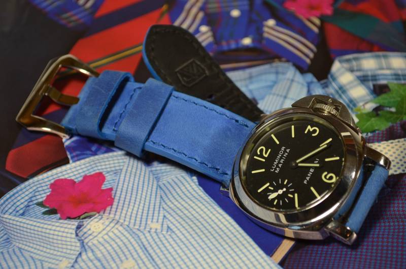 Ma Uhrenarmband 26 24 22 Mm Blau Echtes Young Steer Leder Passt Panerai Harley Breitling Omega Etc Handmade Spain von MANSAREA