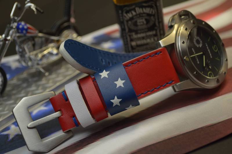 Ma Uhrenarmband 26 24 22 Mm Echt Kalb Leder Usa Flagge Passt Panerai Harley Breitling Omega Etc Handmade Spanien von MANSAREA
