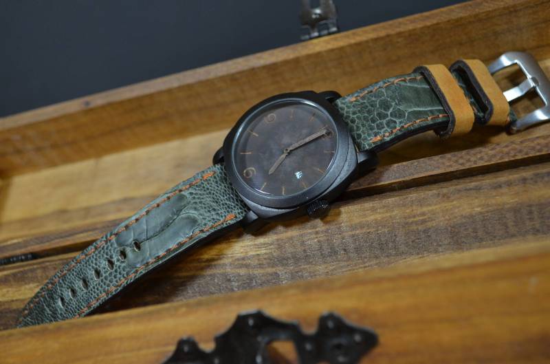 Ma Uhrenarmband 26 24 22 Mm Echt Ostrich Leg Skin Grün - Havanna Braun Matt Passend Für Panerai Breitlingschönrolex Etc Handmade Spain von MANSAREA