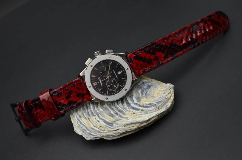Ma Uhrenarmband 26 24 22 Mm Echt Python Schlangenhaut Leder Handmade Band Rot Ii Glänzend Panerai Breitling Apple Iwatch Armband von MANSAREA