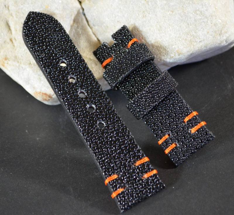 Ma Uhrenarmband 26 24 22 Mm Echt Stingray Skin Schwarz - Orange Passend Für Panerai Breitling Seiko Etc Handmade Spain von MANSAREA