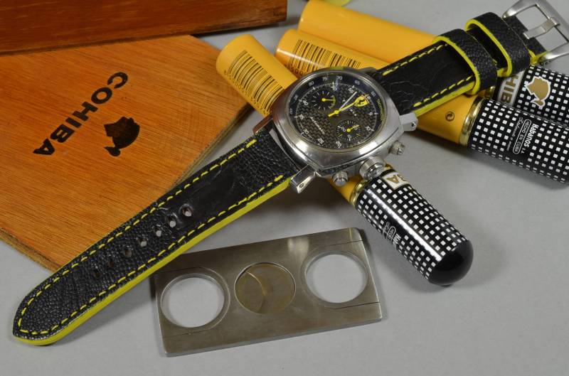 Ma Uhrenarmband 26 24 22 Mm Echt Straussen Bein Haut Nirvana Schwarz Gelb Passt Panerai Breitlingrolex Omega Etc Handmade Spain von MANSAREA