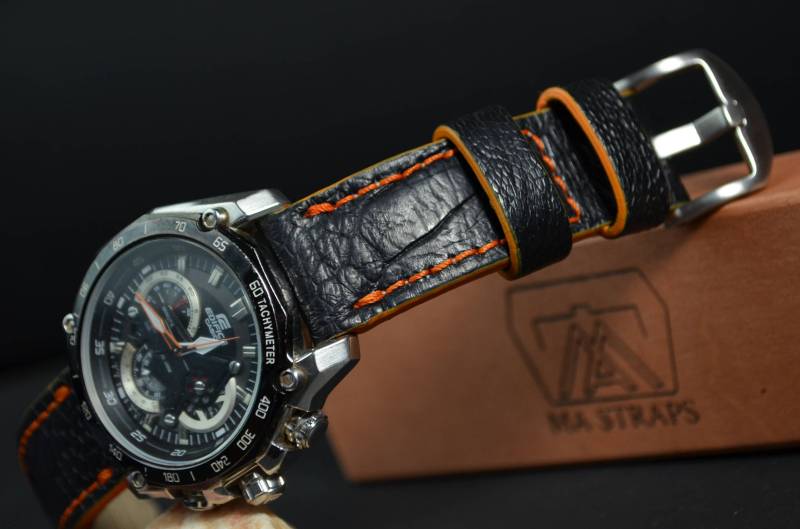 Ma Uhrenarmband 26 24 22 Mm Echt Straußen Bein Haut Nirvana Schwarz Orange Passend Für Panerai Breitlingschönerolex Omega Etc Handmade Spain von MANSAREA