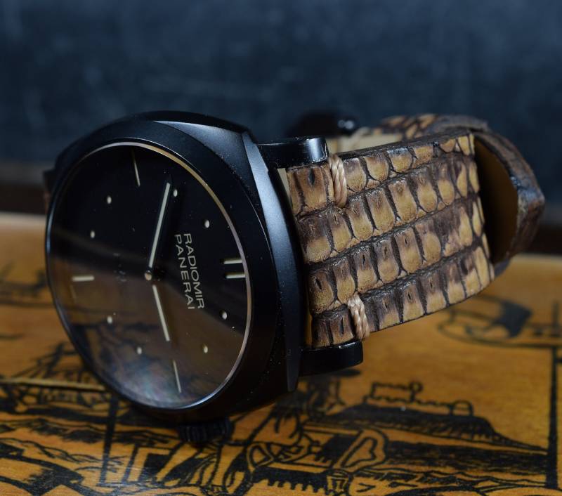 Ma Uhrenarmband 26 24 22 Mm Echte Echsenhaut Brown Spot Ii Matt Passt Für Panerai Breitling Armbanduhr von MANSAREA