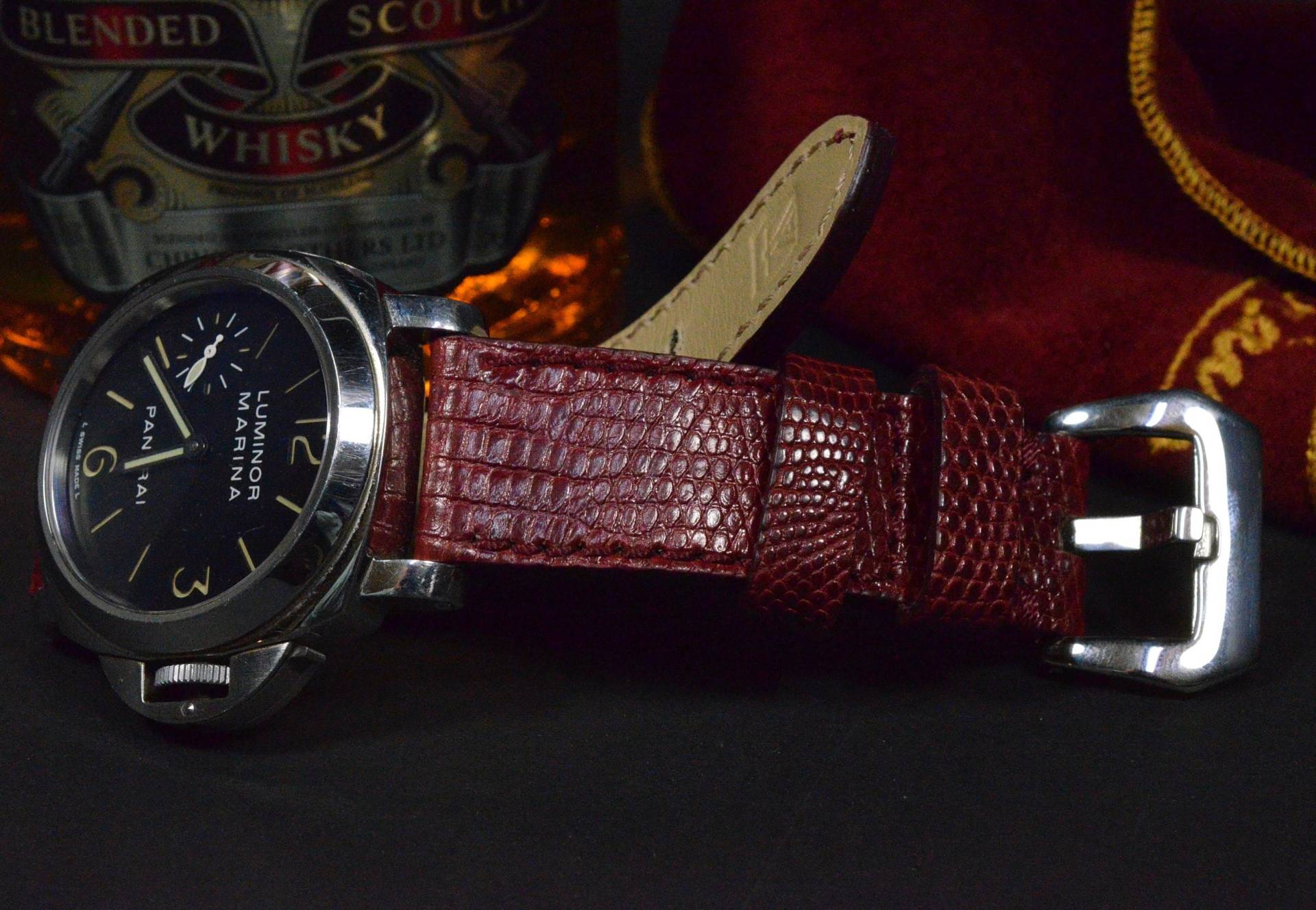 Ma Uhrenarmband 26 24 22 Mm Echte Lizard Haut Red Granat Glänzende Passt Panerai Breitling Armbanduhrrolex Omega Etc Handmade Spain von MANSAREA