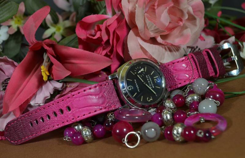 Ma Uhrenarmband 26 24 22 Mm Echte Ostrich Leg Skin Pink Phantasy Matte Passend Für Panerai Breitlingschönrolex Etc Handmade Spain von MANSAREA