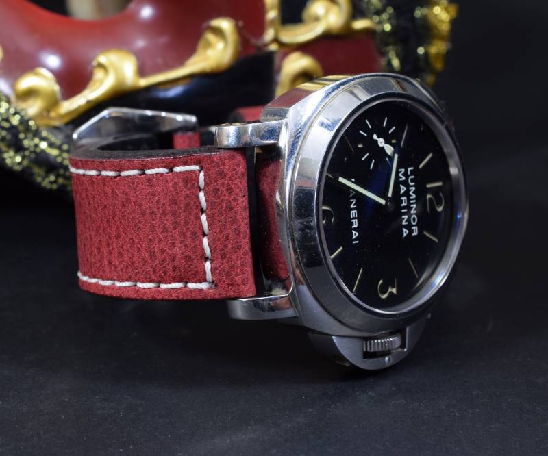 Ma Uhrenarmband 26 24 22 Mm Echtes Box Kalbsleder Rot 2 Leder Passt Panerai Harley Breitling Seiko Vintage Band Handmade Spanien von MANSAREA