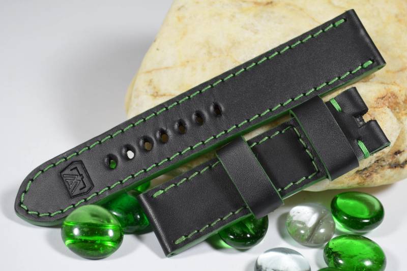 Ma Uhrenarmband 26 24 22 Mm Echtleder Kalbsleder Band Imola Schwarz Grün Passend Für Panerai Harley Breitling Omega Etc Handmade Spain von MANSAREA