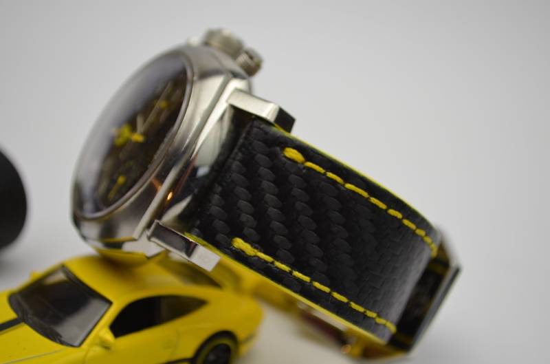 Ma Uhrenarmband 26 24 22 Mm Echtes Kalbsleder Carbon Fiber Wirkung Gelb Passt Panerai Harley Breitling Omega Handmade Spanien von MANSAREA