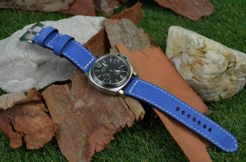 Ma Uhrenarmband 26 24 22 Mm Echtes Kalbsleder Soft Nubuck Leder Royal Blau Feder Passt Panerai Harley Breitling Etc Handmade Spain von MANSAREA