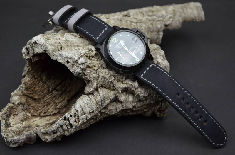 Ma Uhrenarmband 26 24 22 Mm Echtes Kalbsleder Soft Nubuck Lederband Wald Schwarz - Grau Passend Für Panerai Omega Etc Handmade Spain von MANSAREA