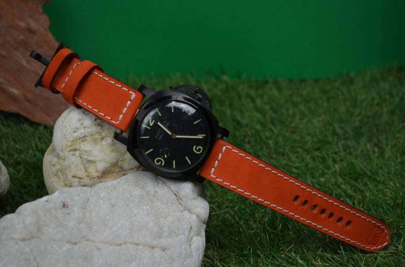 Ma Uhrenarmband 26 24 22 Mm Echtes Kalbsleder Soft Nubukleder Band Spring Orange Ii Passend Für Panerai Harley Breitling Seiko Handmade Spain von MANSAREA