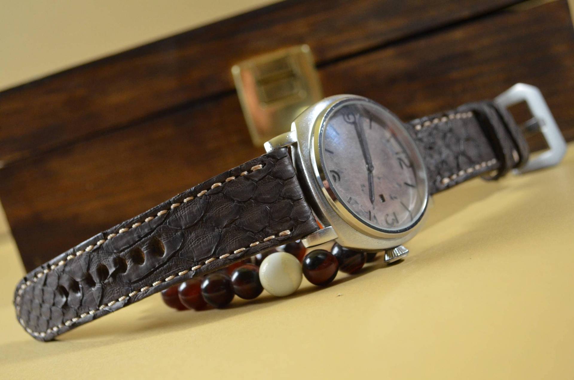 Ma Uhrenarmband 26 24 22 Mm Echtes Python Schlangenhaut Leder Handmade Band Braun Ii Panerai Breitling Apple Iwatch Armband von MANSAREA
