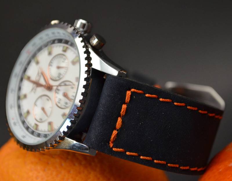 Ma Uhrenarmband 26 24 22 Mm Echtes Weiches Kalb Nubukleder Schwarz - Orange Passend Für Panerai Breitling Etc Handmade Spain von MANSAREA