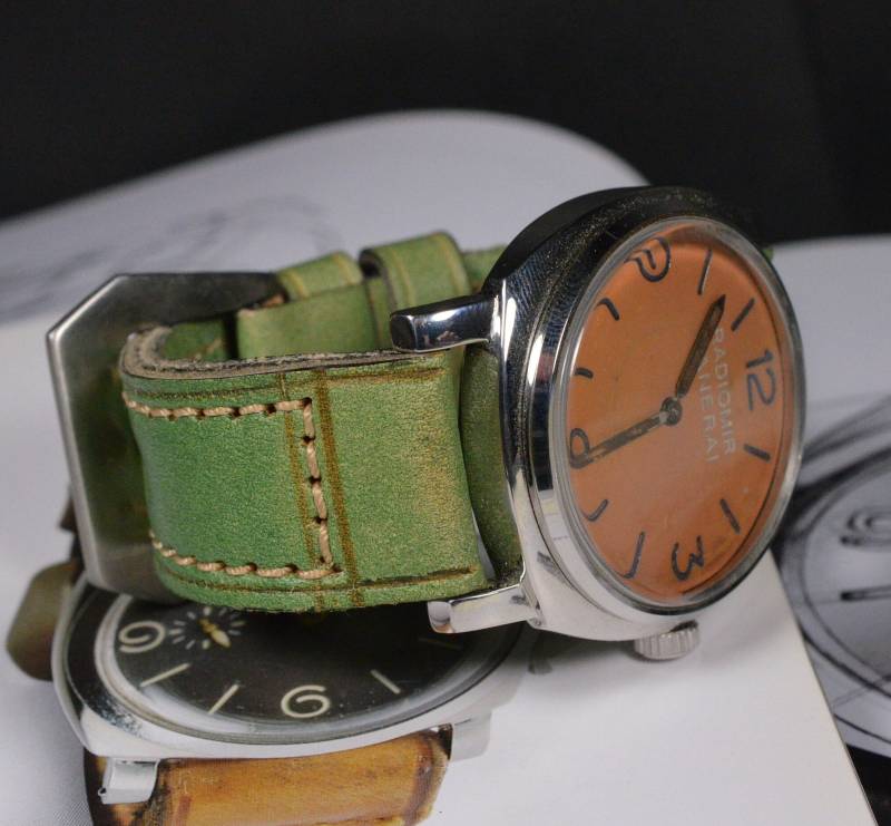 Ma Uhrenarmband 26 24 22 Mm Gadir 5 Hellgrün Echtleder Vintage Band Passend Panerai Omega Breitling Usw von MANSAREA