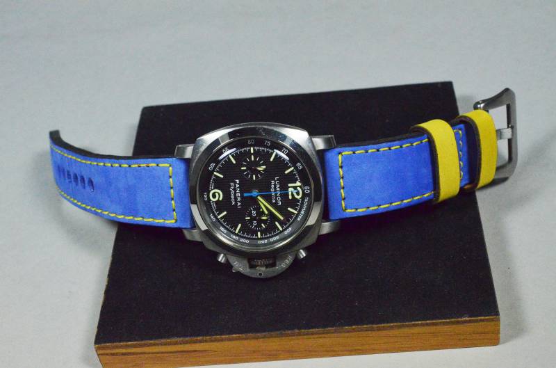 Ma Uhrenarmband 26 24 22 Mm Genuine Calf Soft Nubuck Band Forest Navy Blue - Gelb Passend Für Panerai Seiko Etc Handmade Spain von MANSAREA