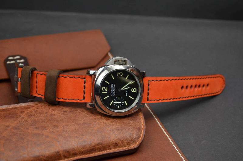Ma Uhrenarmband 26 24 22 Mm Genuine Calf Soft Nubuck Forest Orange - Braun Passend Für Panerai Harley Omega Usw Handmade Spain von MANSAREA