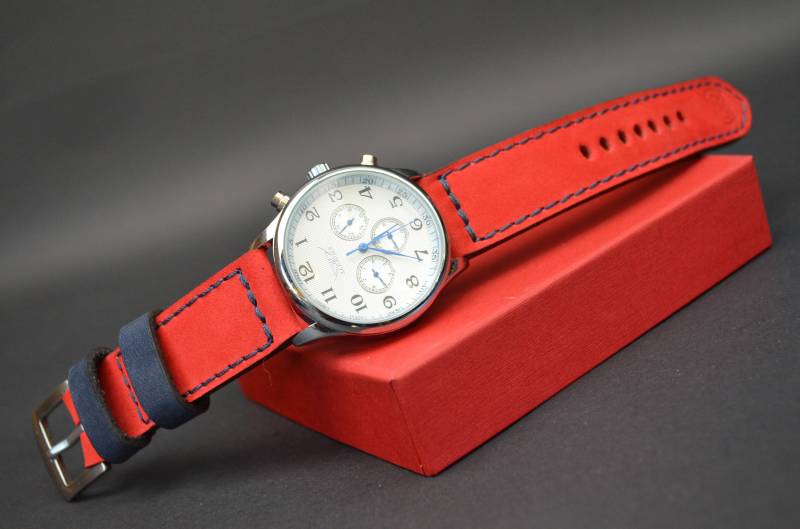 Ma Uhrenarmband 26 24 22 Mm Genuine Calf Soft Nubuck Forest Rot Blau Passend Für Panerai Omega Etc Handmade Spain von MANSAREA