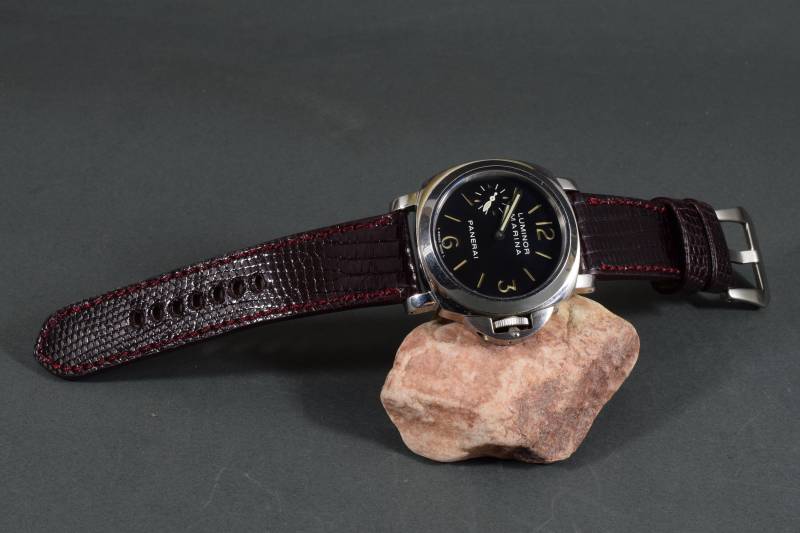Ma Uhrenarmband 26 24 22 Mm Genuine Eidechse Skin Burgundy I Glänzend Passt Panerai Breitling Rolex Omega Etc Handmade Spain von MANSAREA
