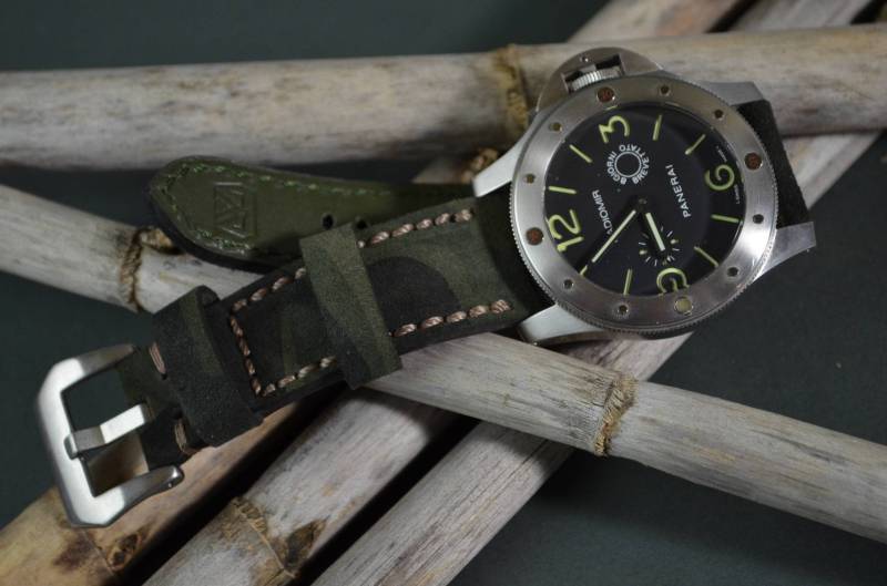 Ma Uhrenarmband 26 24 22 Mm Grün Echt Cripsis Camouflage Nubuk Kalbsleder Passend Panerai Omega Roalholen Usw Handmade Spanien von MANSAREA