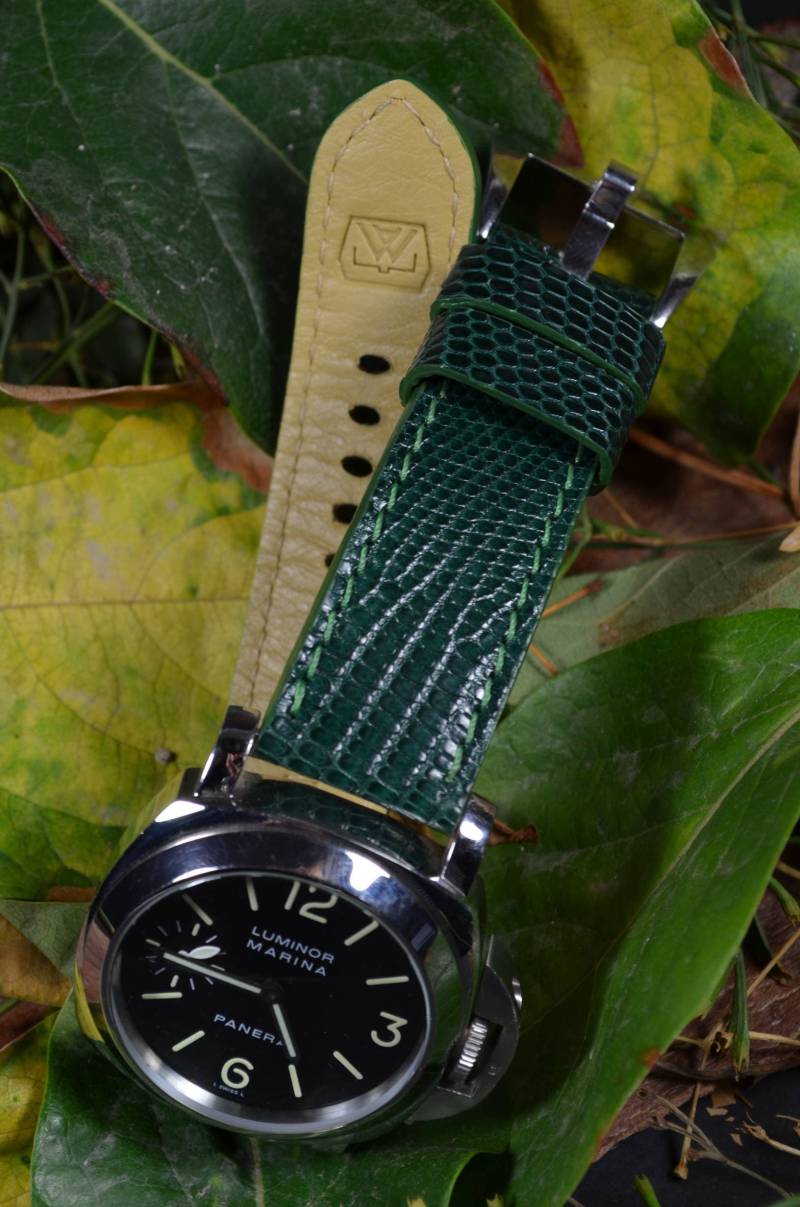 Handgemachtes Grünes Uhrenarmband 26 24 22 Mm Echte Eidechsenhaut Passend Für Panerai Breitlingrolex Omega Etc von MANSAREA